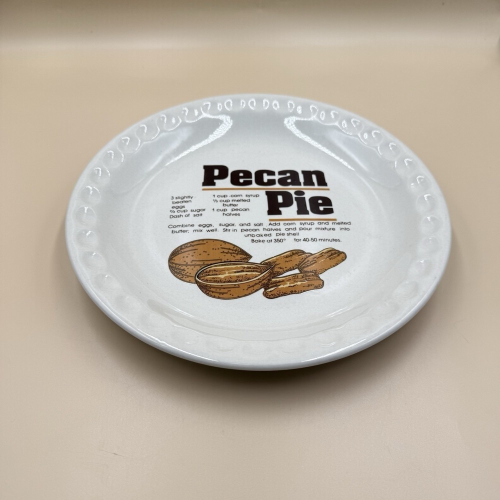 Vintage Pecan Pie Recipe Pie Plate White Ceramic 9" Pie Dish Farmhouse China